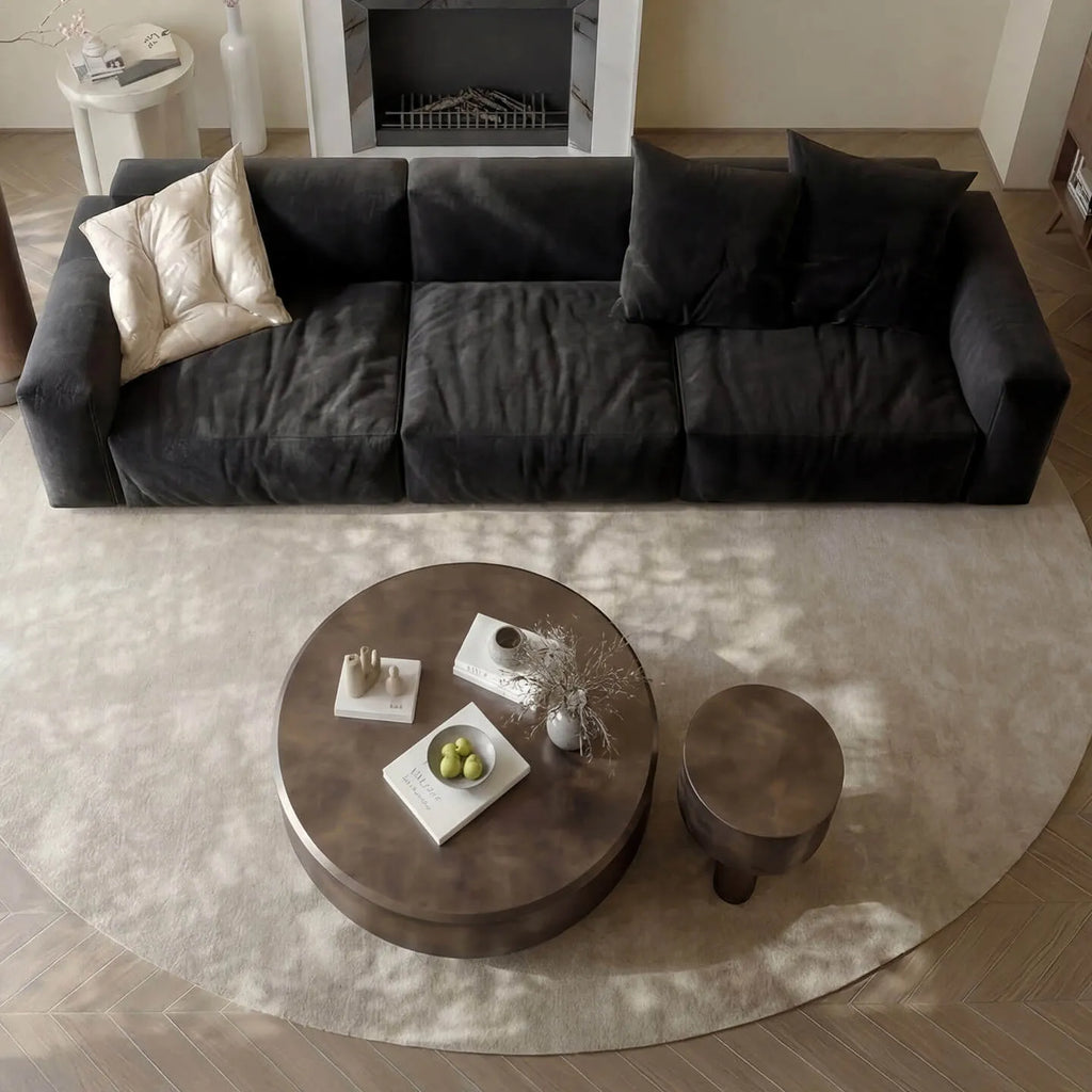 Sculptural Brushed Stainless Steel Coffee Table Set with Aged Bronze Finish