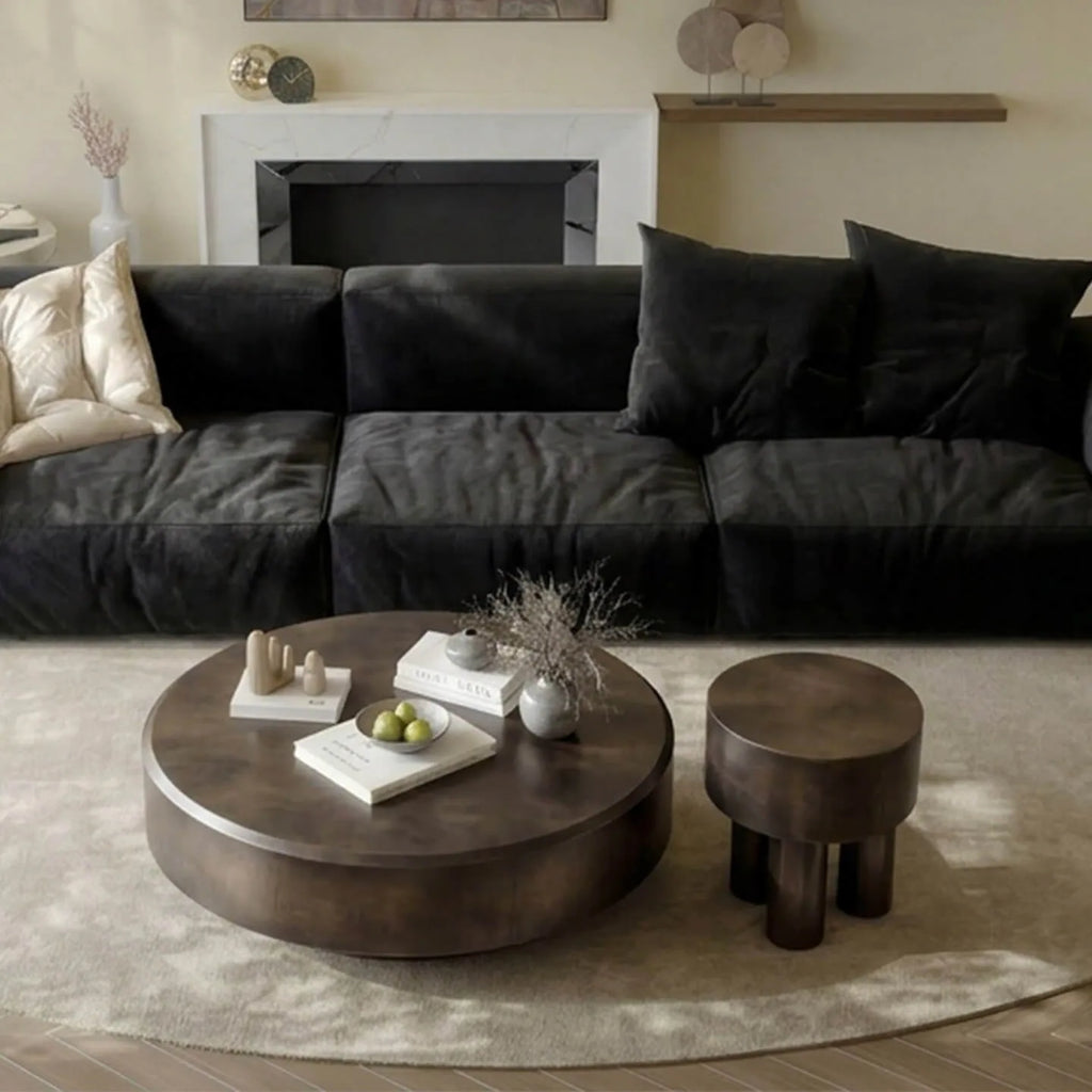 Sculptural Brushed Stainless Steel Coffee Table Set with Aged Bronze Finish