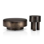 Sculptural Brushed Stainless Steel Coffee Table Set with Aged Bronze Finish