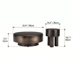 Sculptural Brushed Stainless Steel Coffee Table Set with Aged Bronze Finish