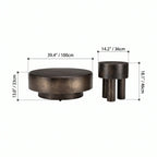 Sculptural Brushed Stainless Steel Coffee Table Set with Aged Bronze Finish