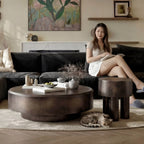Sculptural Brushed Stainless Steel Coffee Table Set with Aged Bronze Finish