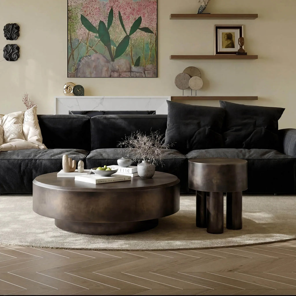 Sculptural Brushed Stainless Steel Coffee Table Set with Aged Bronze Finish Main Product Image
