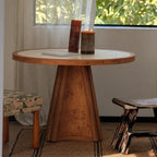 Sculptural Burlwood Dining Table With Carved Edge and Round Pedestal