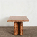 Sculptural Burlwood Dining Table with Rounded Corners and Column Base