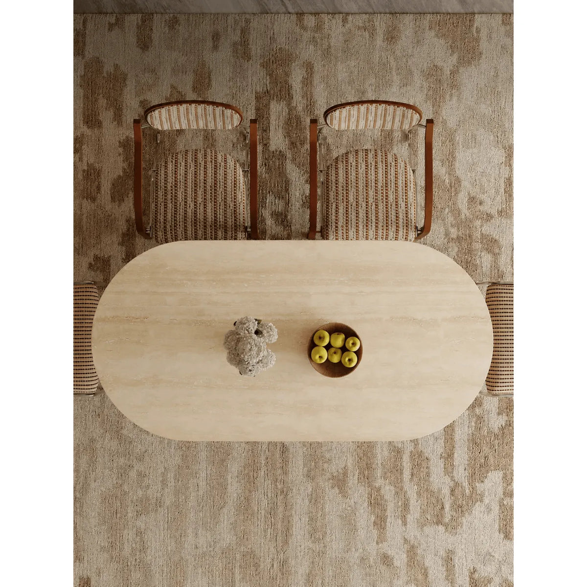 Sculptural Burlwood Dining Table With Travertine Top and Pedestal Base