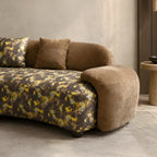 Sculptural Camo Sofa in Earth-Tone Velvet With Curved Lounge Silhouette