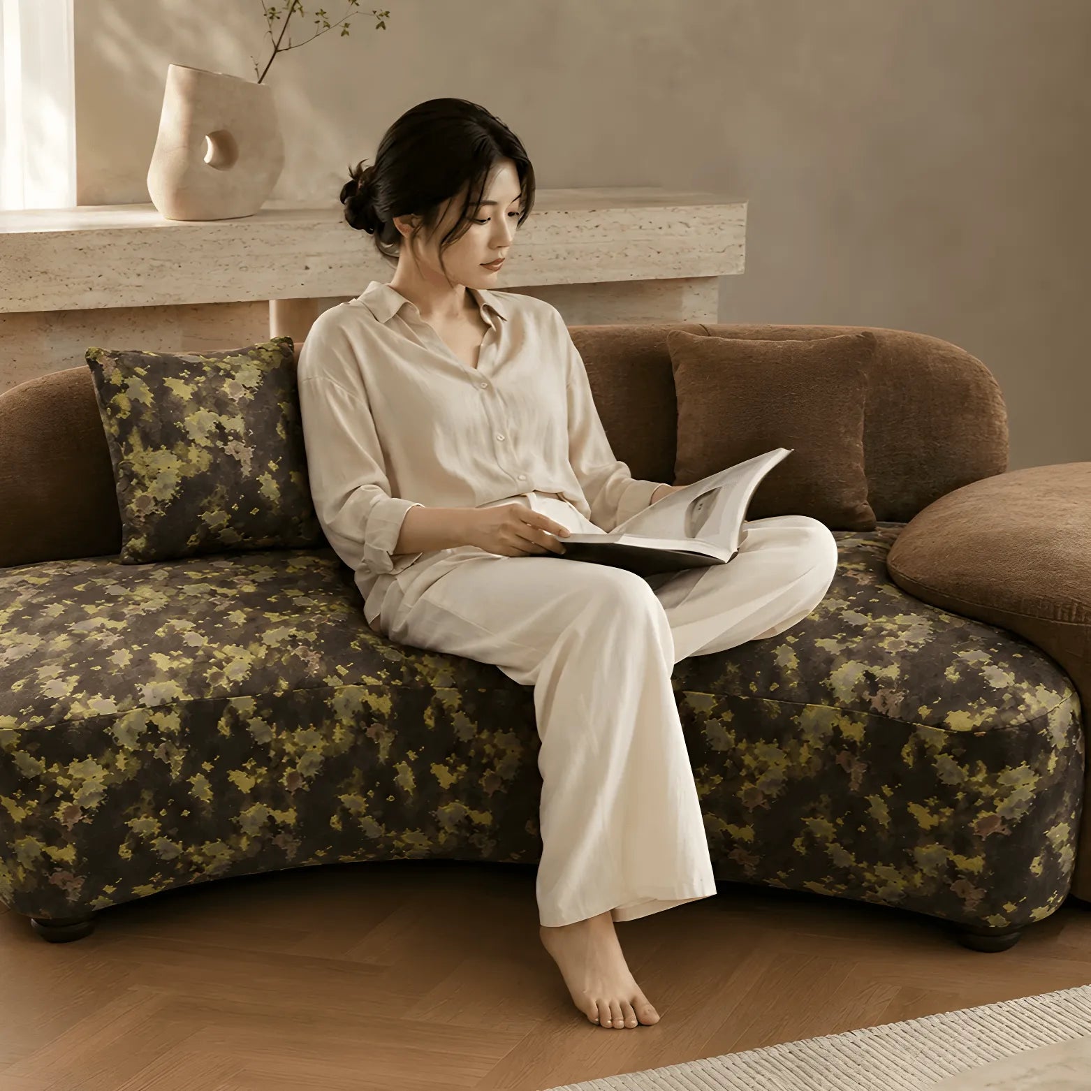 Sculptural Camo Sofa in Earth-Tone Velvet With Curved Lounge Silhouette Secondary image
