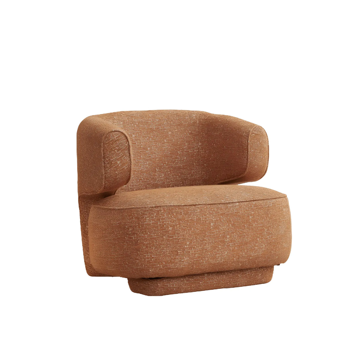 Sculptural Caramel Chenille Accent Chair with Armless Curved Silhouette