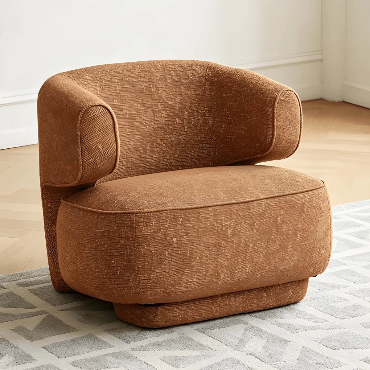 Sculptural Caramel Chenille Accent Chair with Armless Curved Silhouette