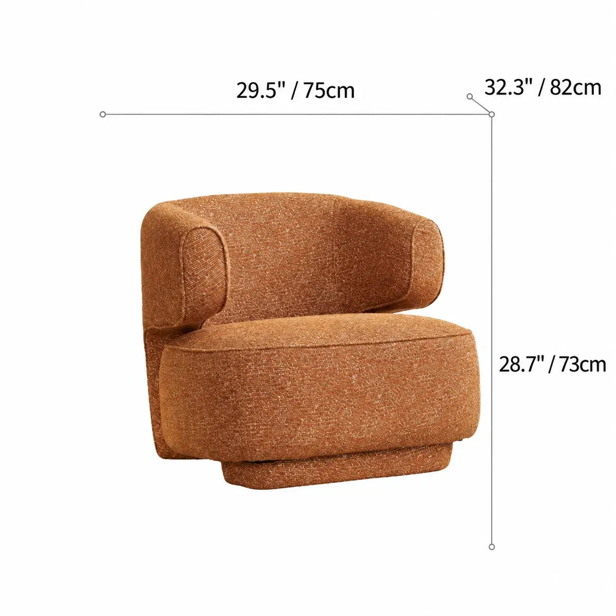 Sculptural Caramel Chenille Accent Chair with Armless Curved Silhouette Dimensions