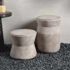 Sculptural Cement Drum Side Table Series in Wabi-Sabi Mineral Tones