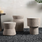 Sculptural Cement Drum Side Table Series in Wabi-Sabi Mineral Tones