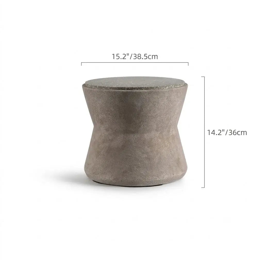 Sculptural Cement Drum Side Table Series in Wabi-Sabi Mineral Tones Dimensions