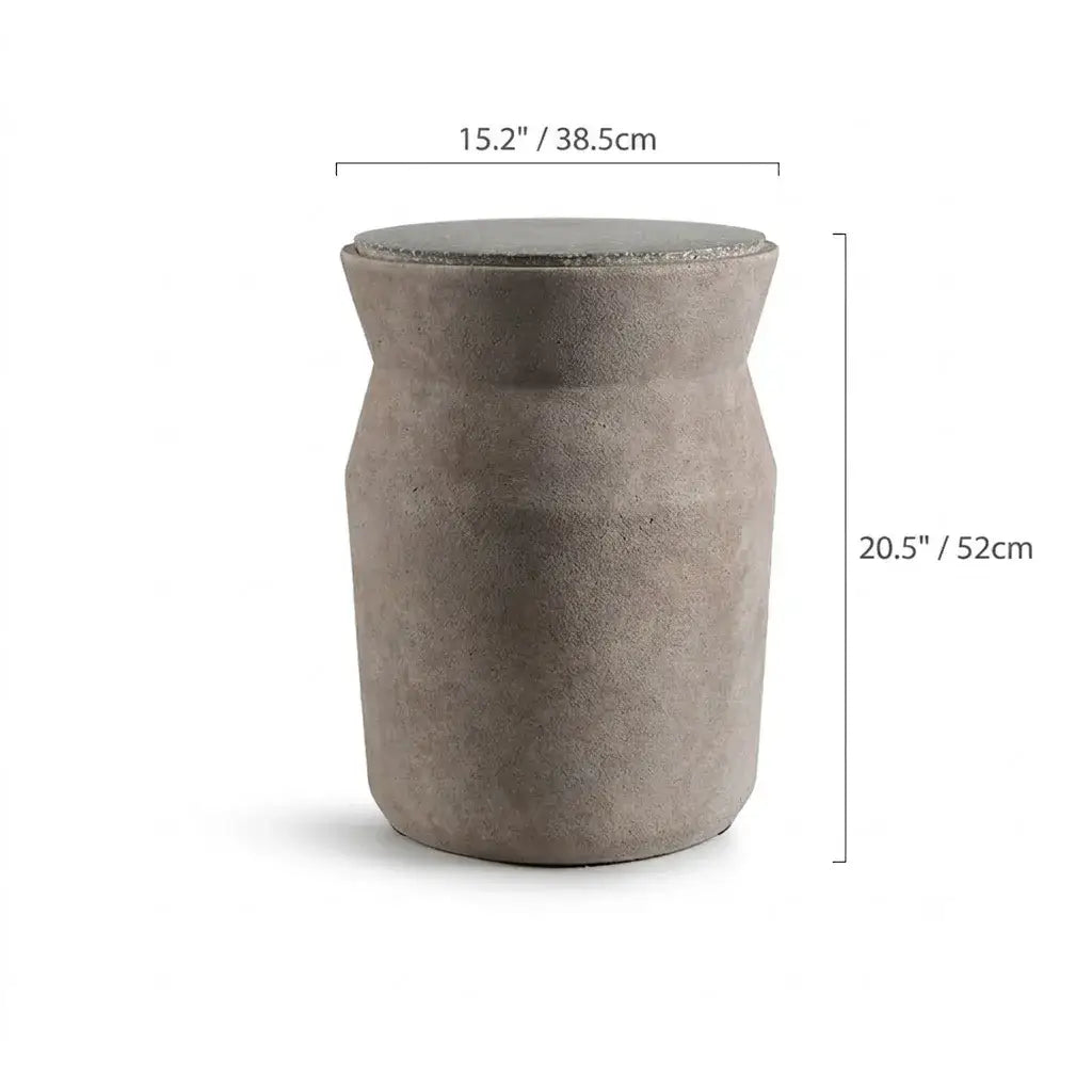 Sculptural Cement Drum Side Table Series in Wabi-Sabi Mineral Tones Dimensions