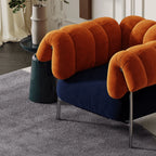 Sculptural Chenille Accent Chair with Curved Arms and Metal Base