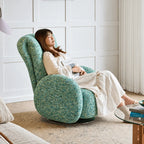 Sculptural Chenille Swivel Armchair With High Back and Steel Base