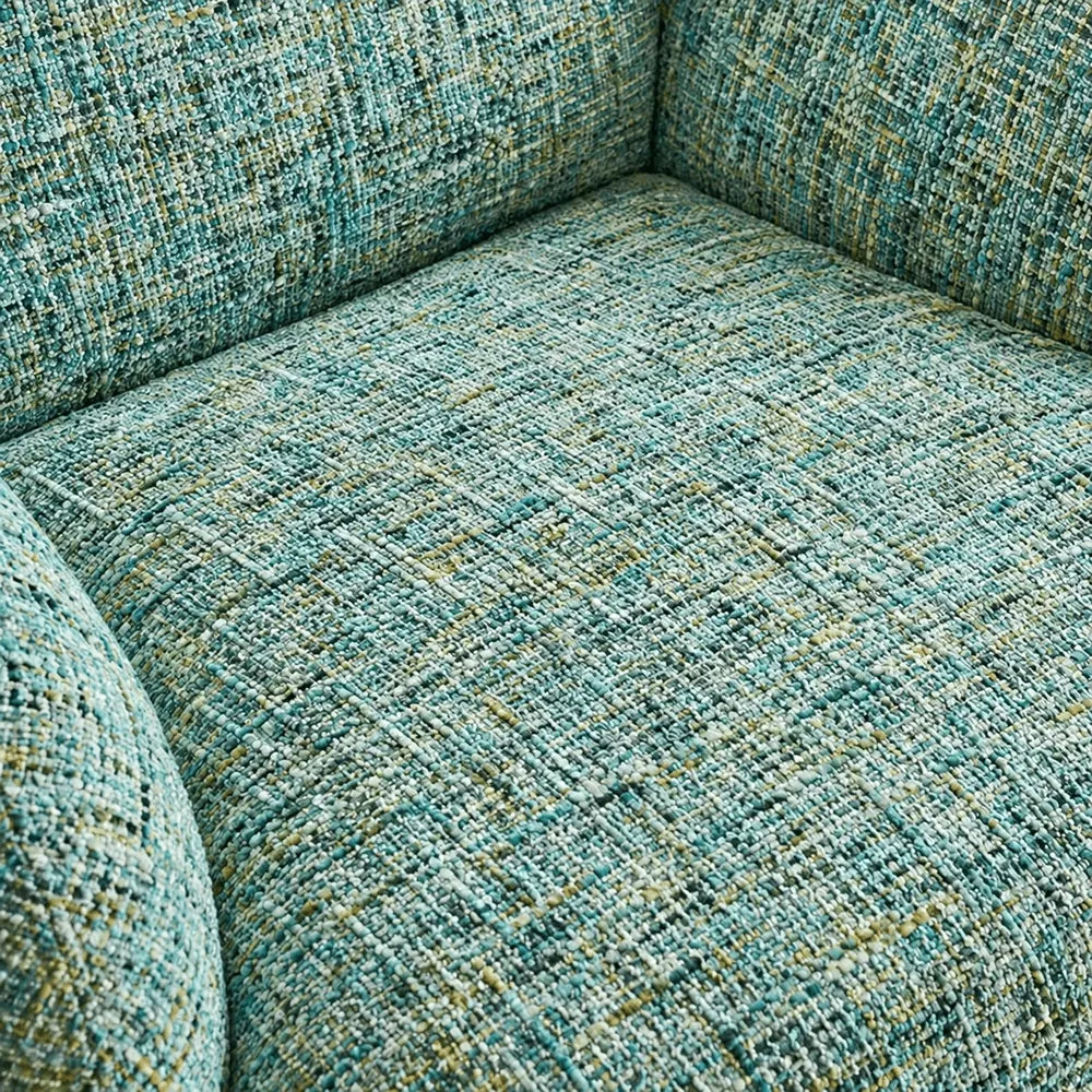 Sculptural Chenille Swivel Armchair With High Back and Steel Base