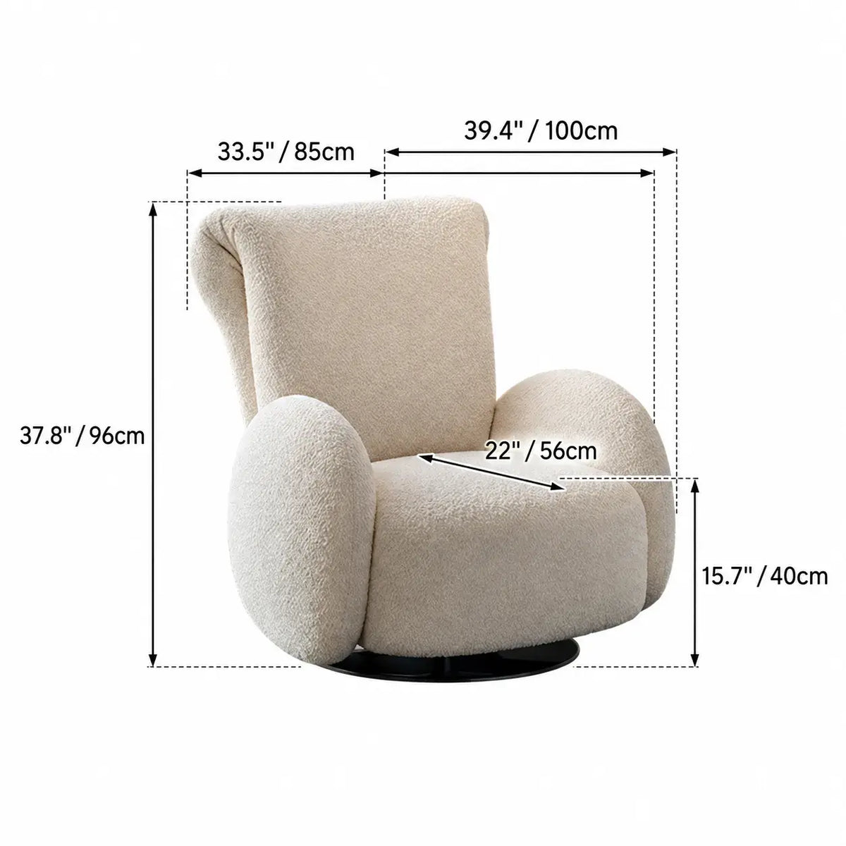 Sculptural Chenille Swivel Armchair With High Back and Steel Base