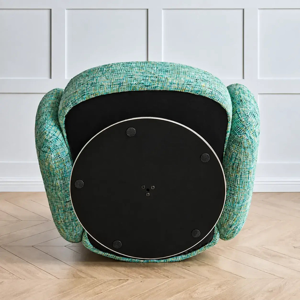 Sculptural Chenille Swivel Armchair With High Back and Steel Base
