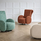 Sculptural Chenille Swivel Armchair With High Back and Steel Base