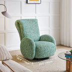 Sculptural Chenille Swivel Armchair With High Back and Steel Base