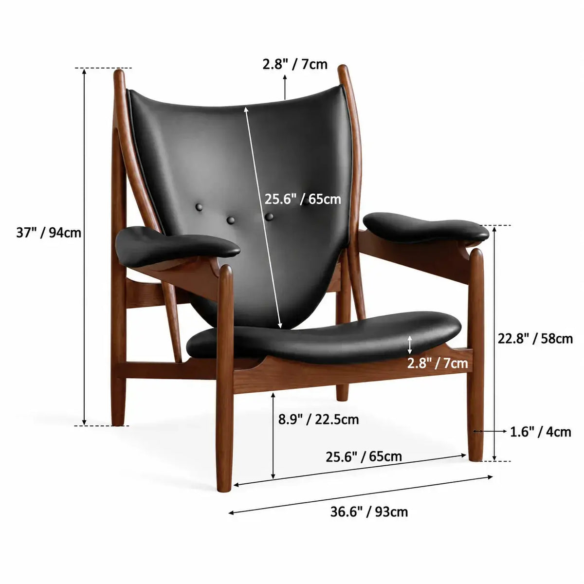Sculptural Chieftains Chair with Saddle Arms, Floating Seat Appeal Dimensions