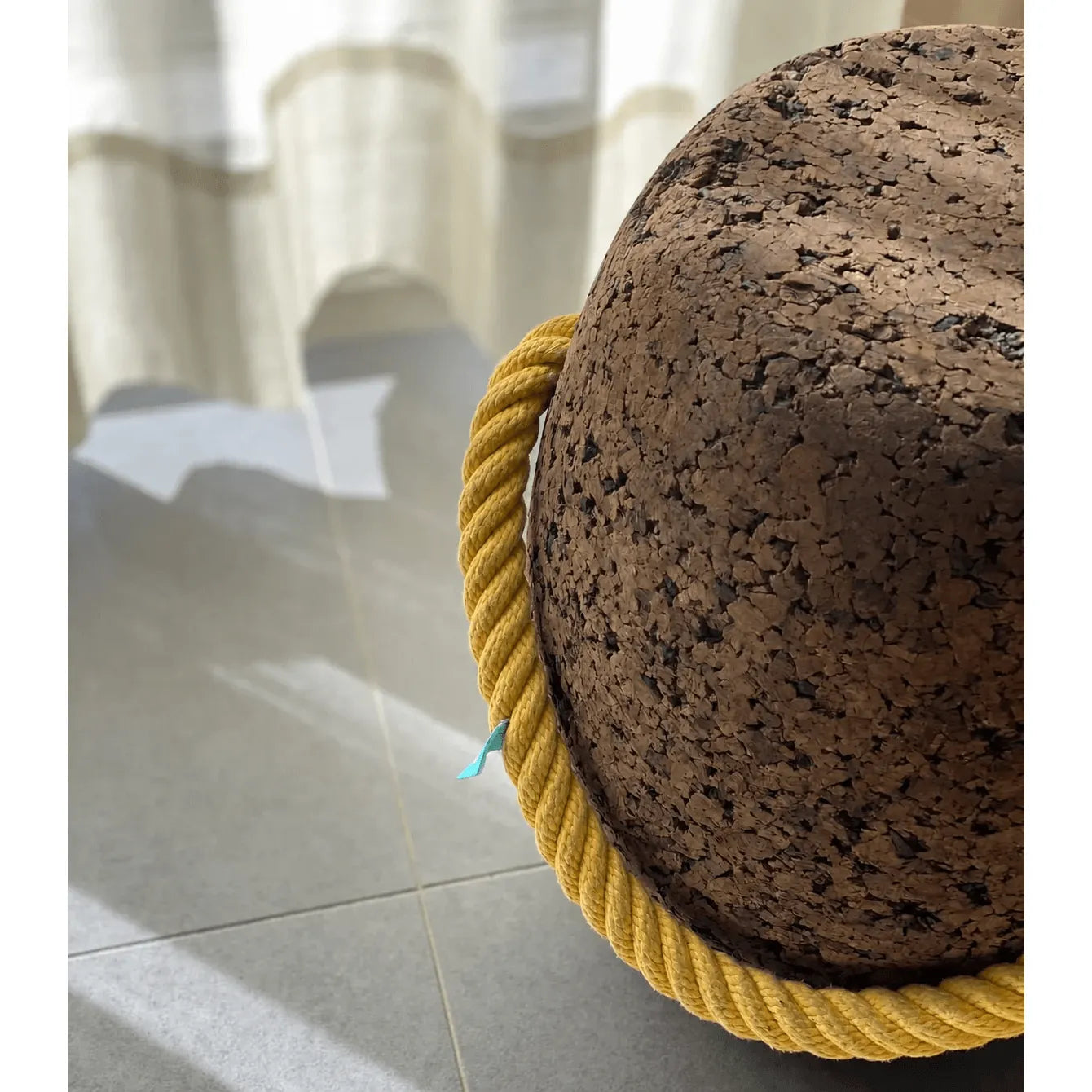 Sculptural Coffee Cork Stool and Natural Cork Side Table with Rope Handle