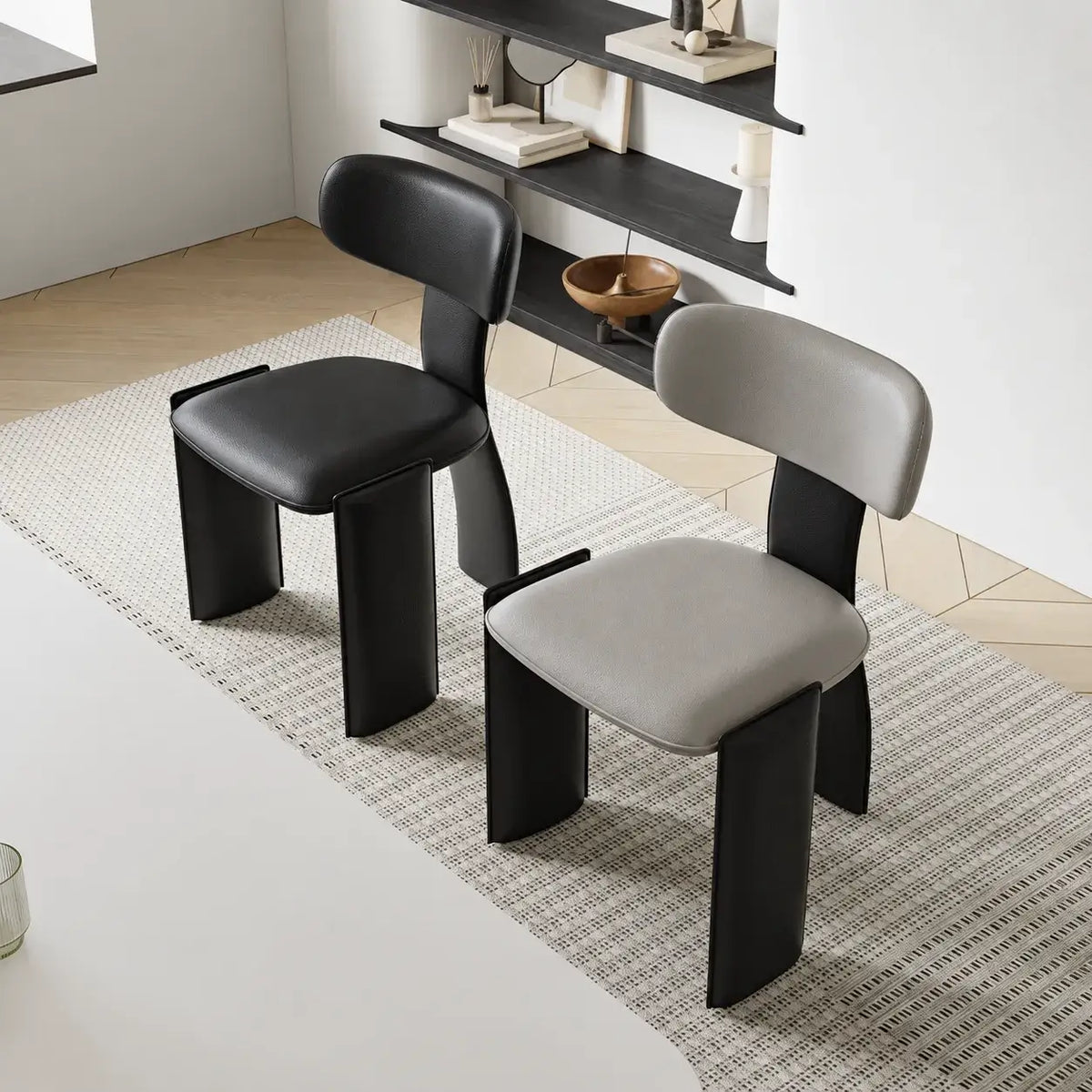 Sculptural Color-Block Dining Chair Series with Padded Leather Comfort