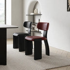 Sculptural Color-Block Dining Chair Series with Padded Leather Comfort