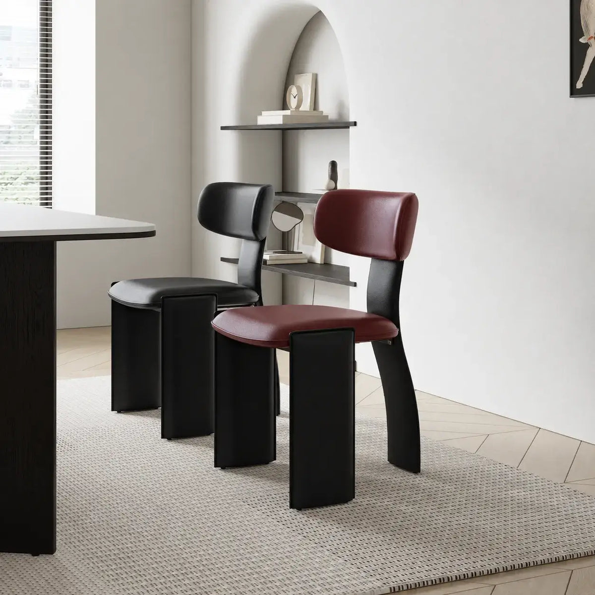 Sculptural Color-Block Dining Chair Series with Padded Leather Comfort