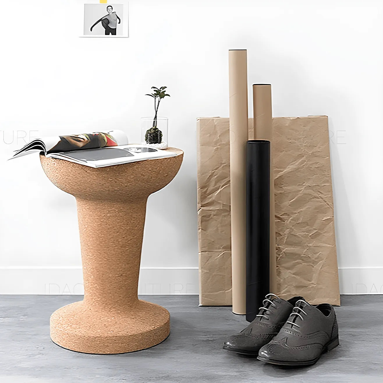 Sculptural Cork Stool and Cork Side Table for Artistic Minimalist Spaces