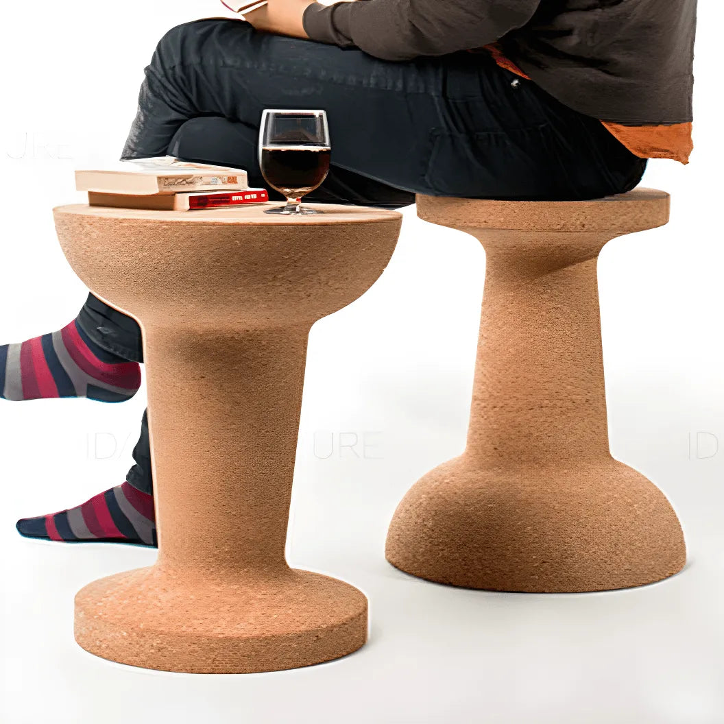 Sculptural Cork Stool and Cork Side Table for Artistic Minimalist Spaces