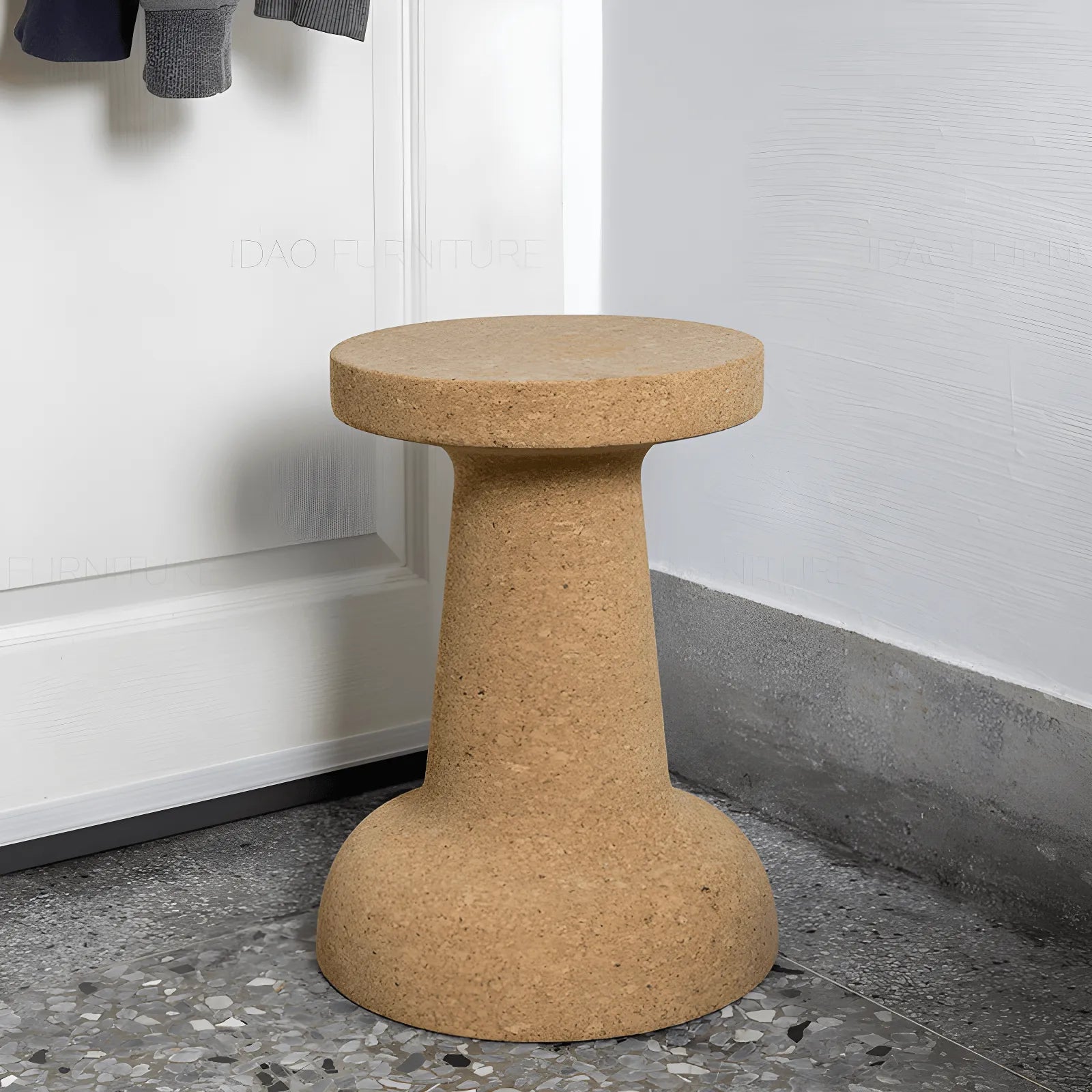 Sculptural Cork Stool and Cork Side Table for Artistic Minimalist Spaces