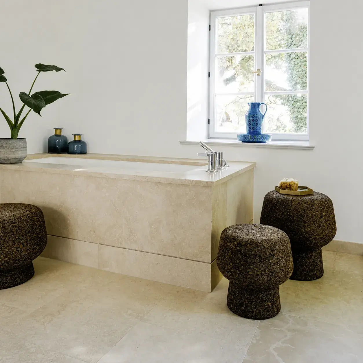 Sculptural Cork Stool and Cork Side Table Series in Wabi-Sabi Brown