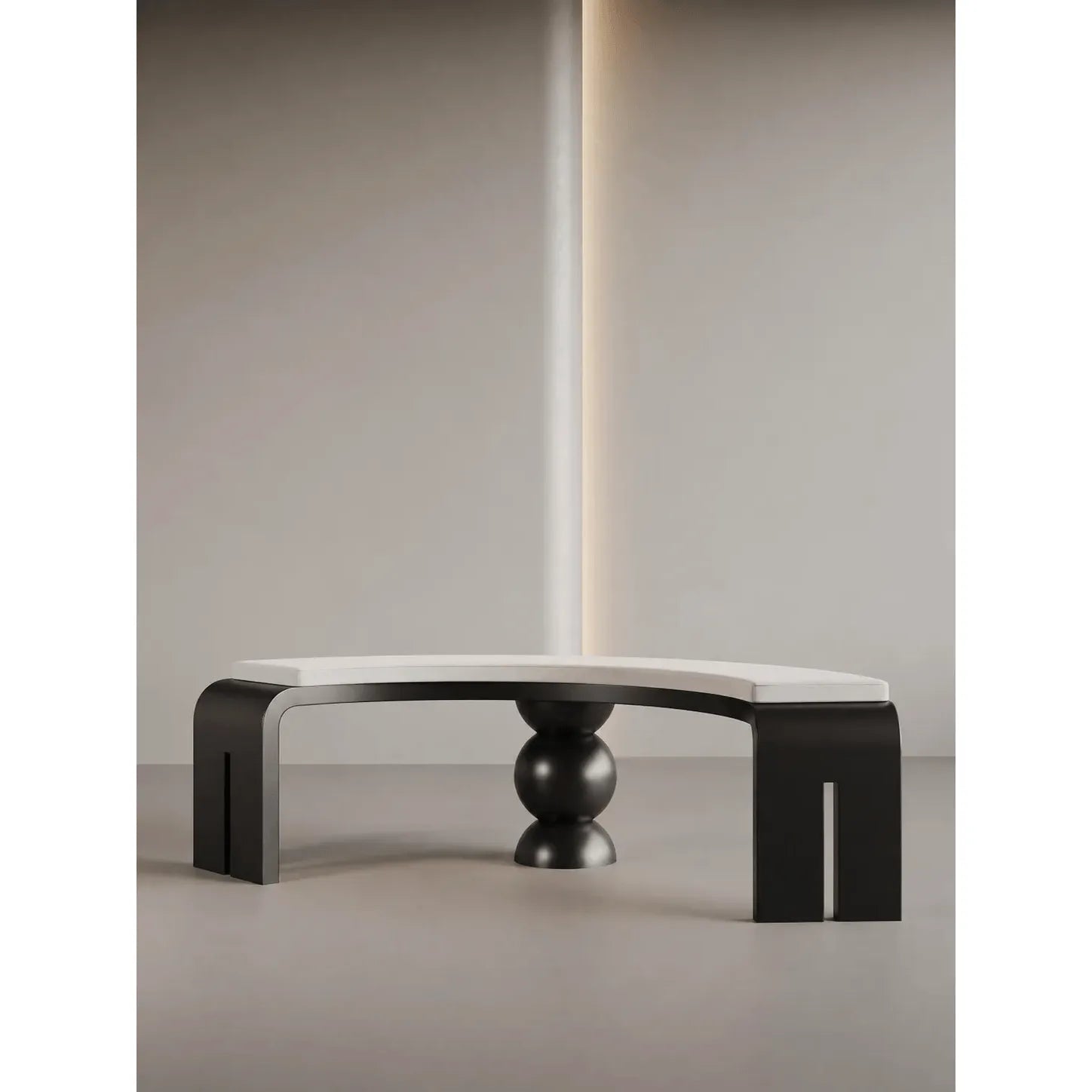 Sculptural Crescent Bench in Black and Cream, Retro Luxe Accent Seating