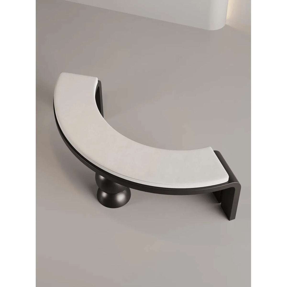 Sculptural Crescent Bench in Black and Cream, Retro Luxe Accent Seating