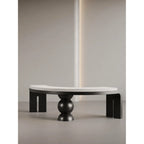 Sculptural Crescent Bench in Black and Cream, Retro Luxe Accent Seating Main Product Image