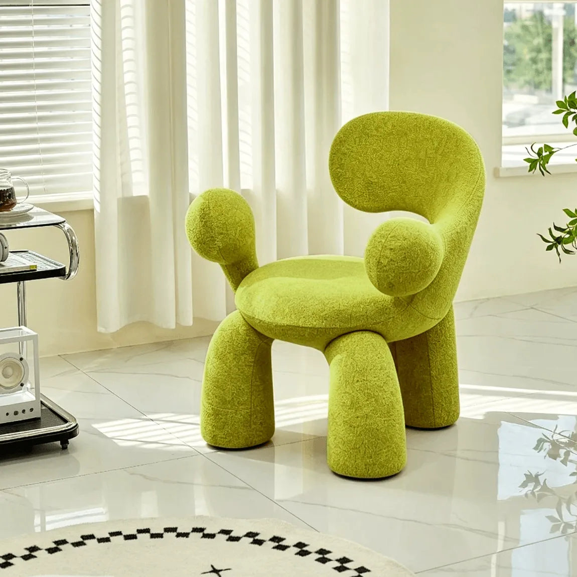 Sculptural Curved Accent Chair with Plush Texture and Bold Colors