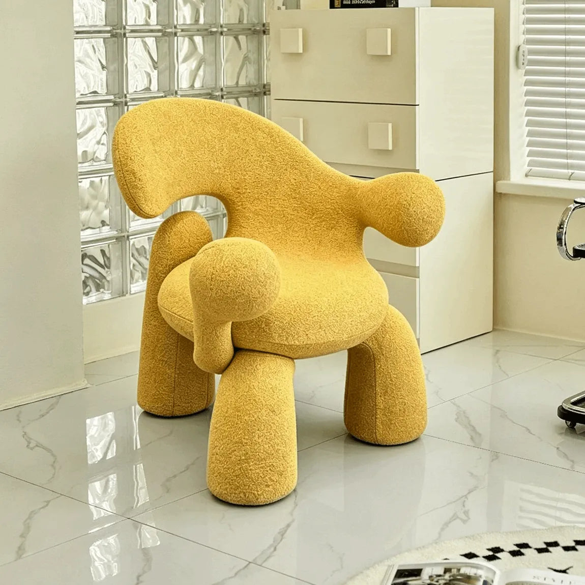 Sculptural Curved Accent Chair with Plush Texture and Bold Colors
