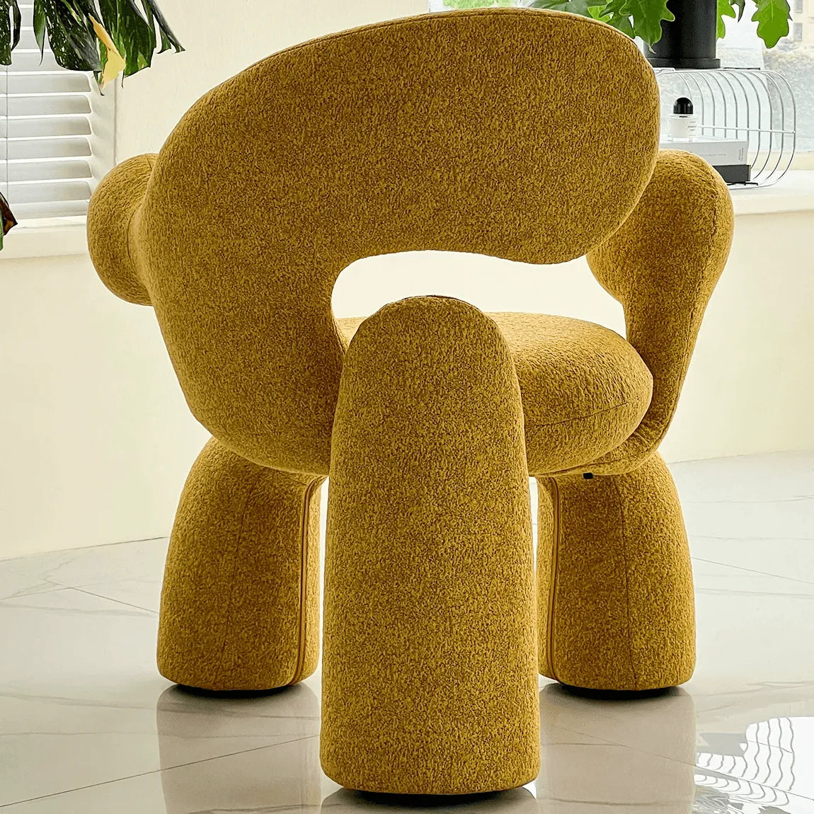 Sculptural Curved Accent Chair with Plush Texture and Bold Colors