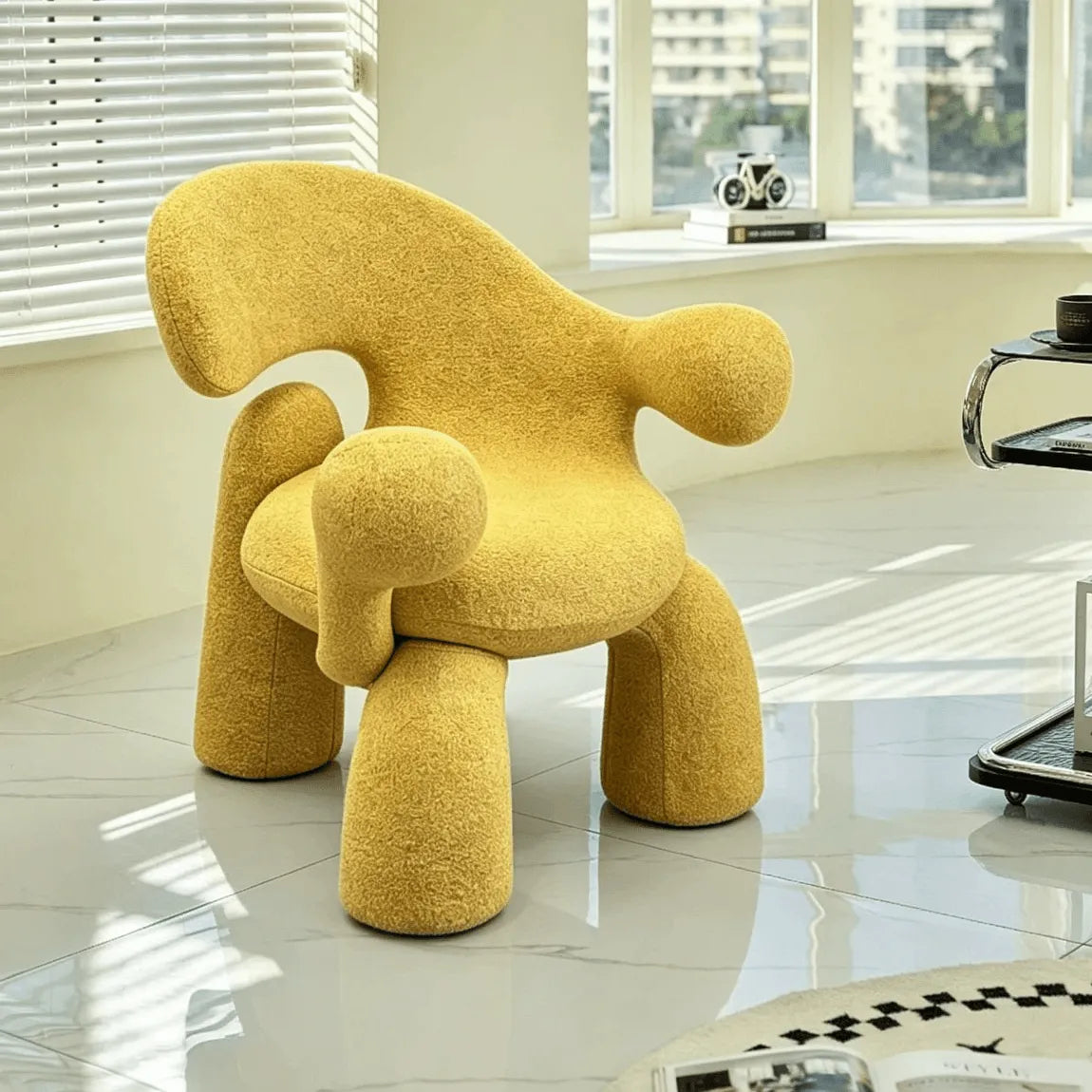 Sculptural Curved Accent Chair with Plush Texture and Bold Colors