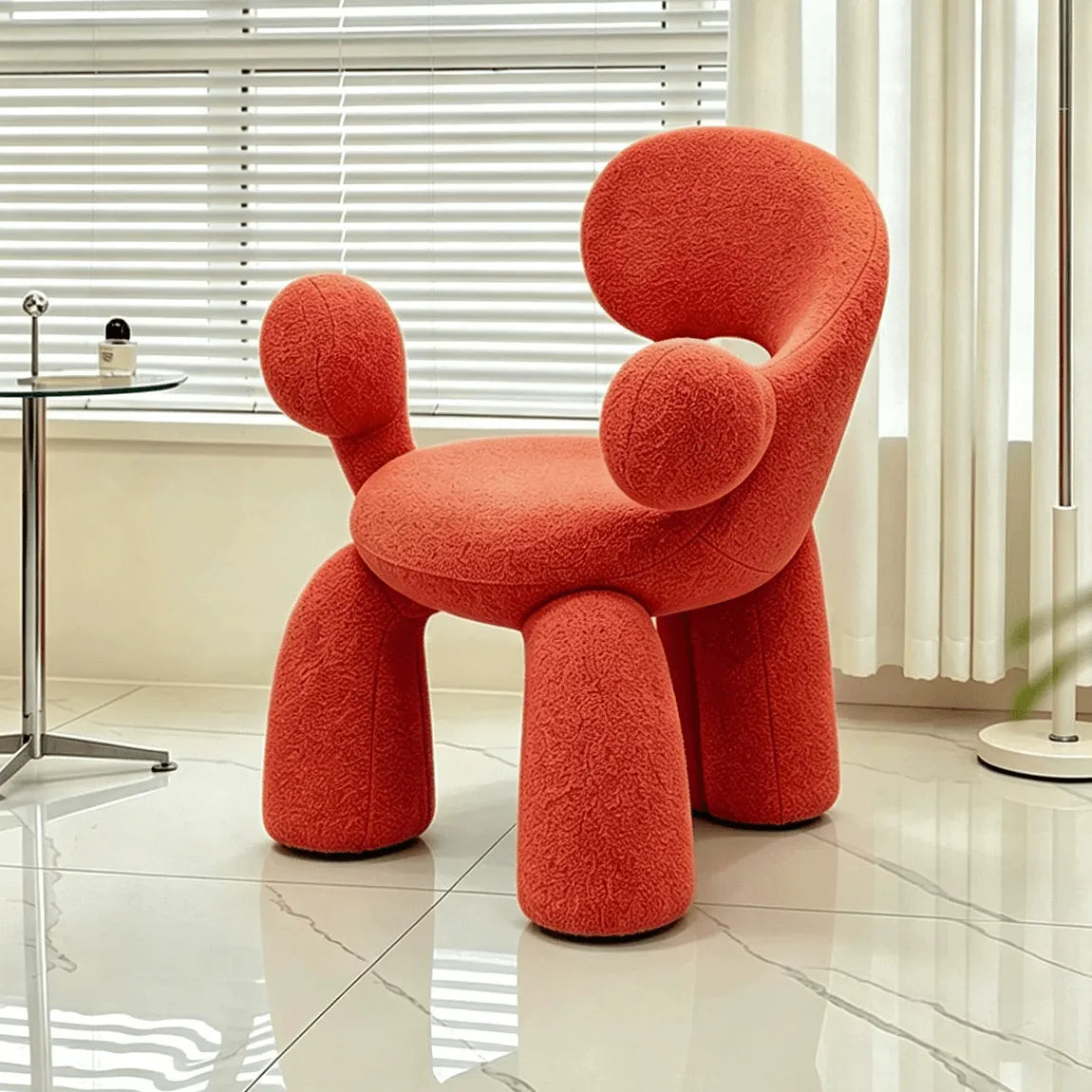 Sculptural Curved Accent Chair with Plush Texture and Bold Colors