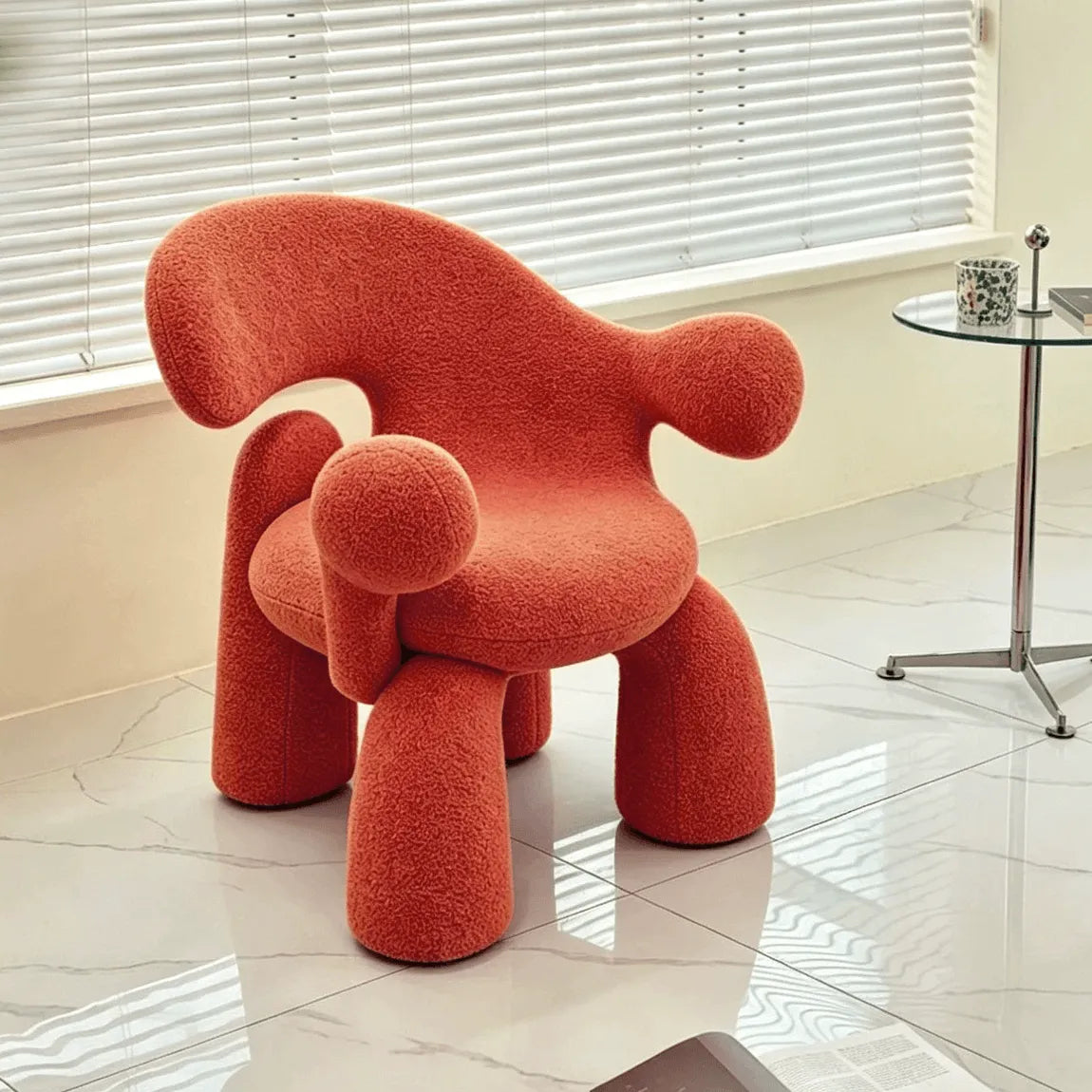 Sculptural Curved Accent Chair with Plush Texture and Bold Colors
