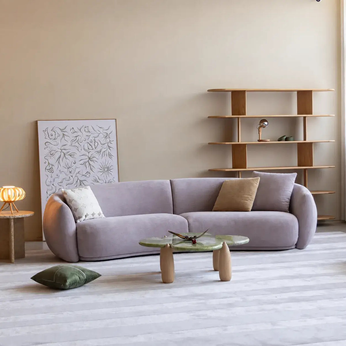 Sculptural Curved Chenille Sofa for Soft French Minimalist Living