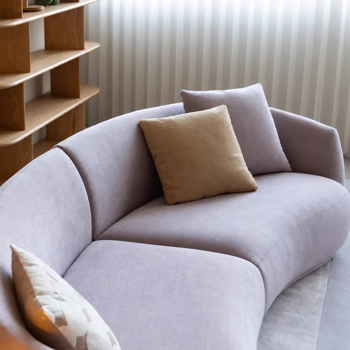 Sculptural Curved Chenille Sofa for Soft French Minimalist Living