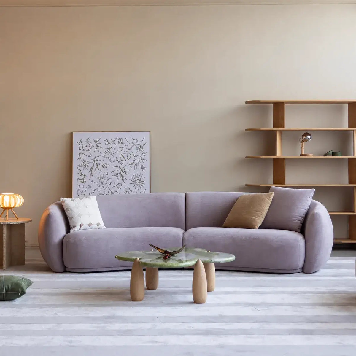 Sculptural Curved Chenille Sofa for Soft French Minimalist Living Main Product Image