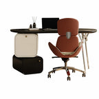 Sculptural Curved Office Desk and Leather Chair Set With Storage