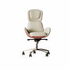 Sculptural Curved Office Desk and Leather Chair Set With Storage