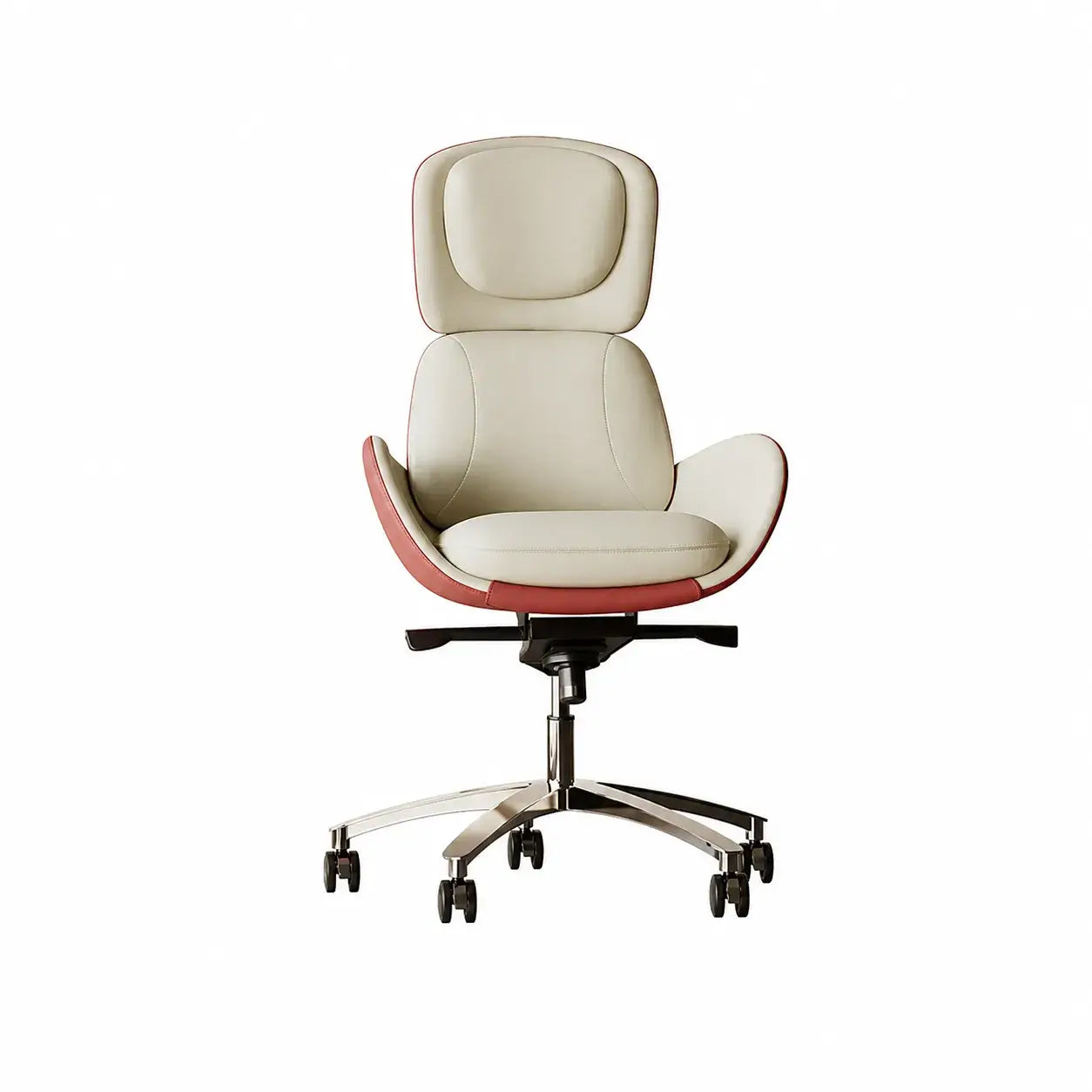 Sculptural Curved Office Desk and Leather Chair Set With Storage